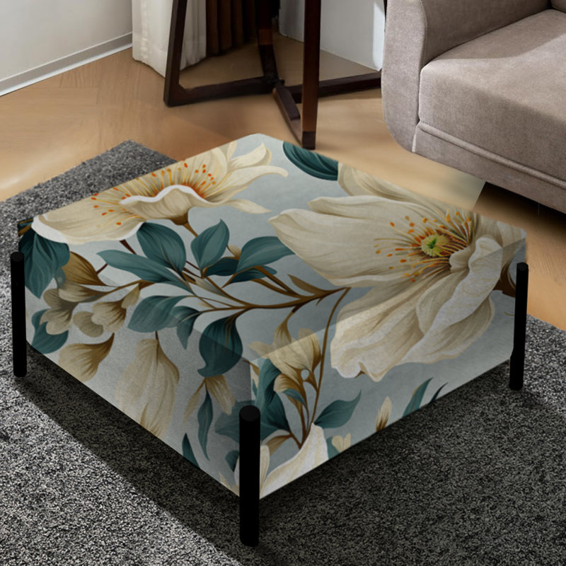 Sandy Beige And Blue Hydrangea Tranquillity VII - Floral Large Square Ottoman