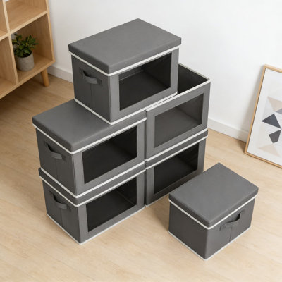 Bacs de rangement empilables avec couvercles et fenêtres transparentes - Grands paniers de rangement pliables en tissu pour le placard, l'étagère et l'organisation
