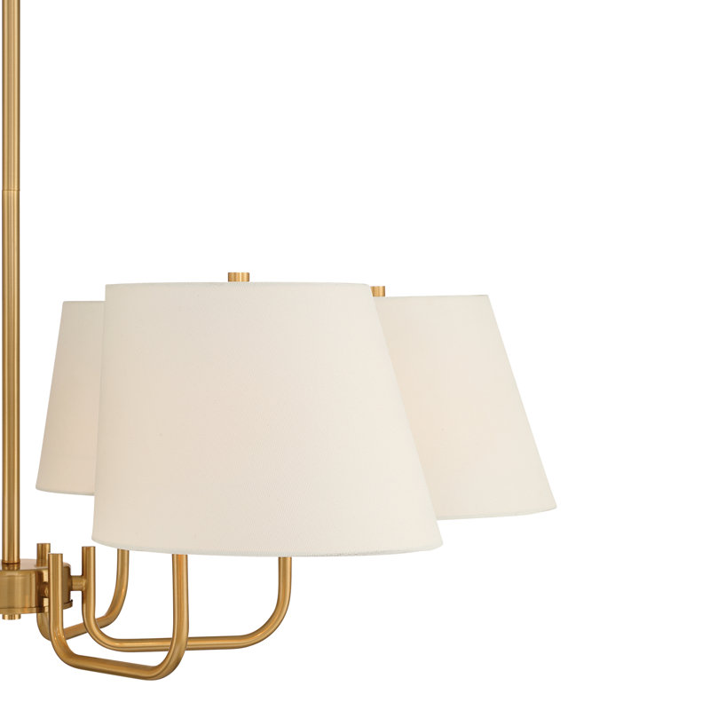 Lustre classique / traditionnel 6 lumières avec abat-jour blanc, Laiton brossé
