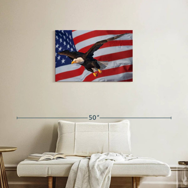 Lelar US Flag And Flying Bald Eagle, 20" H x 30" W