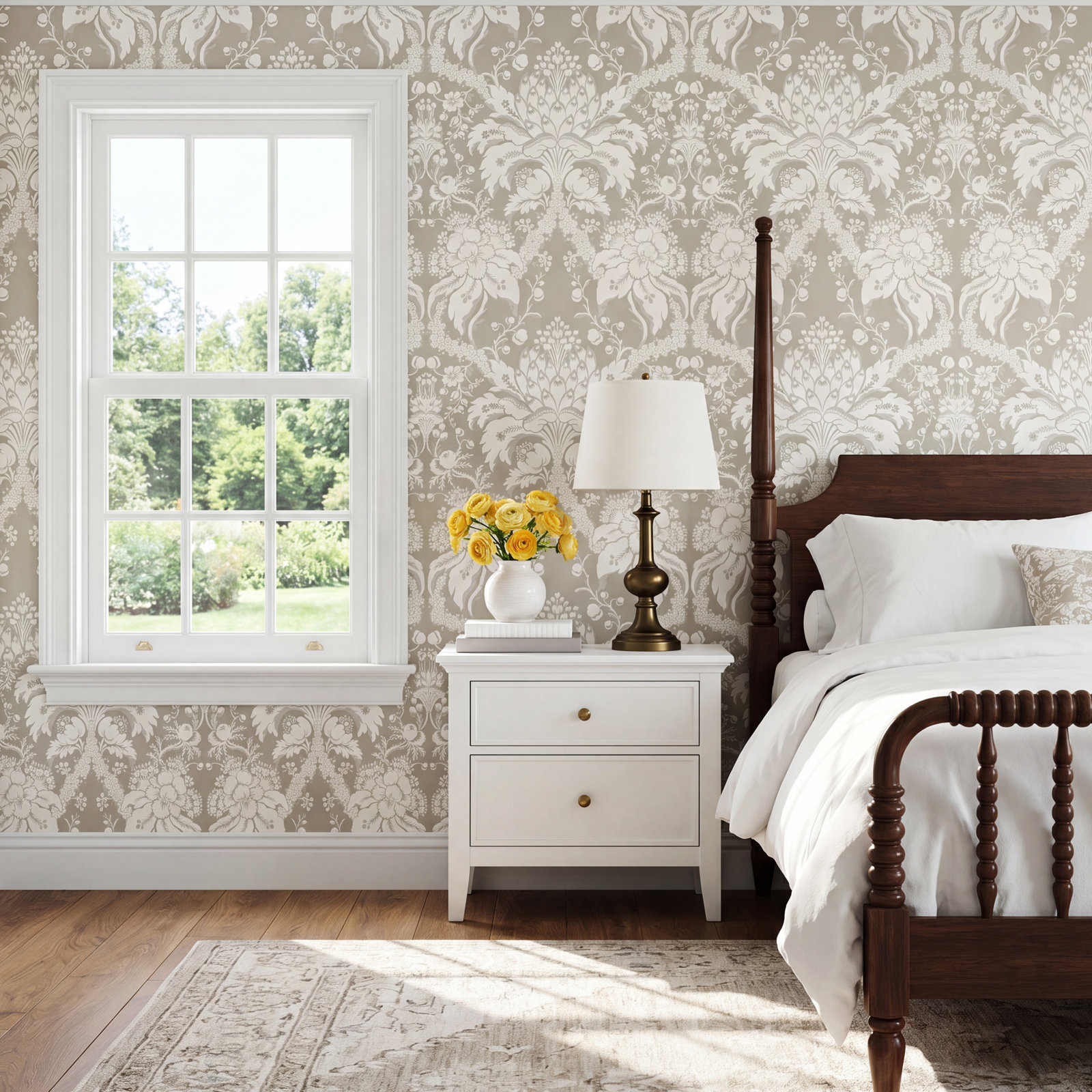 Damask Wallpaper, Beige