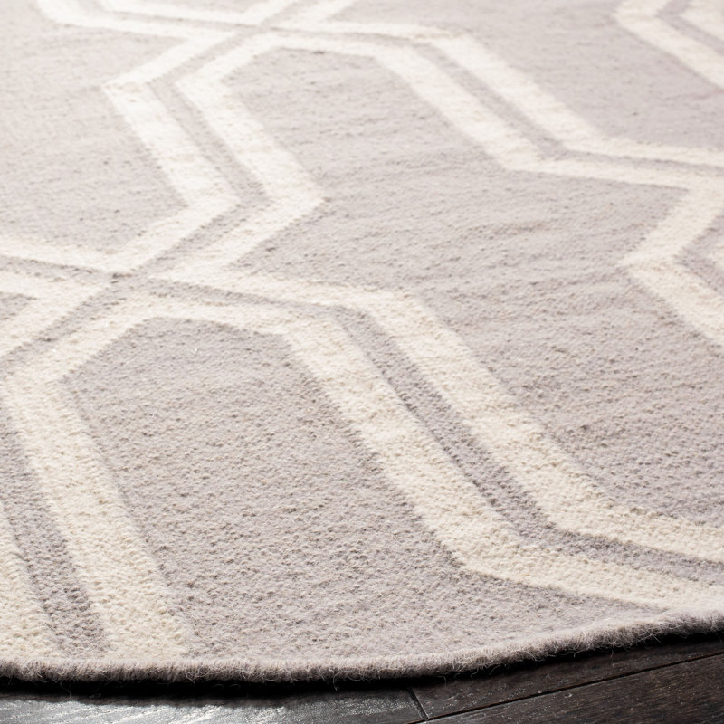 Rodgers Hand Woven Flat Weave Wool/Cotton Geometric Rug in Gray/Ivory, Round 6'