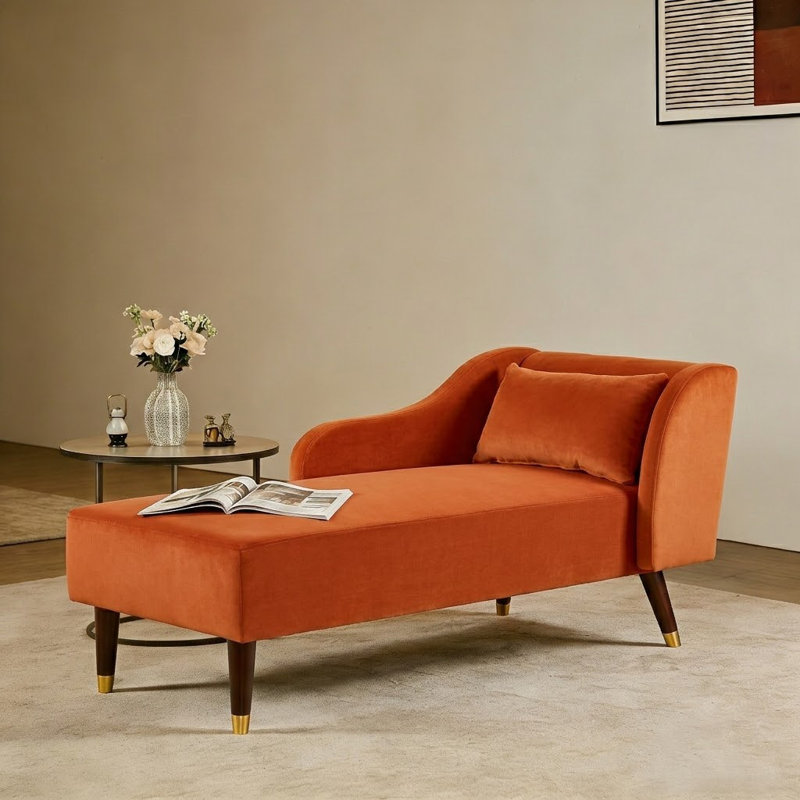 Chaise longue rembourrée en velours Barbanell, Orange
