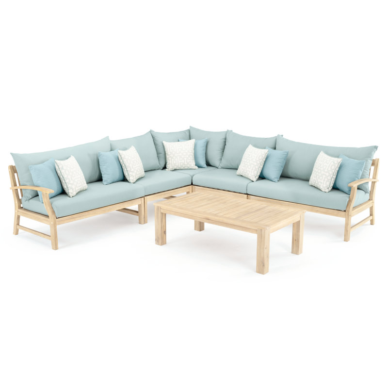 Paulet 6 Piece Sectional Seating Group With Sunbrella Cushion Covers, Canvas Spa Sunbrella® Canvas