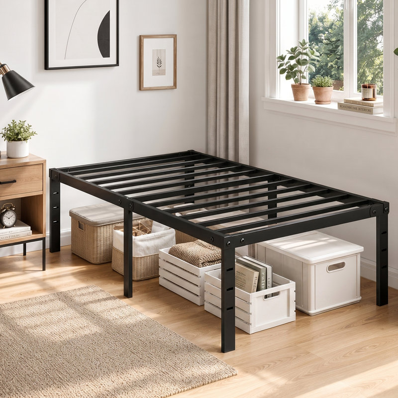 Structure de lit en acier Truette de 20 po ultra-silencieuse, sans sommier, assez d'espace de rangement, Extra Long Twin