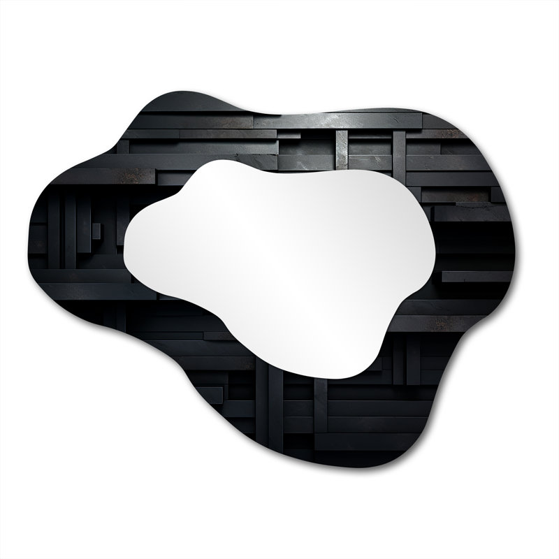 Dimensions du cube en brique noire 3D V - grand miroir mural nuage géométrique, miroir unique asymétrique moderne, impression d'art en métal