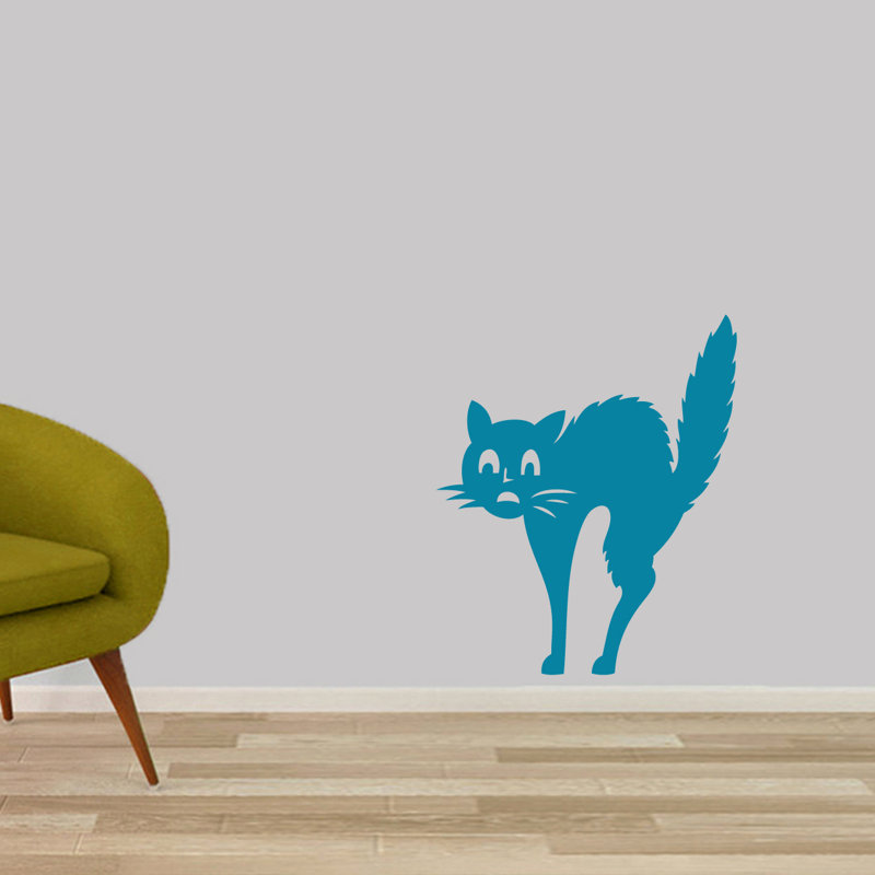 Décalcomanie murale effrayé-chat, Bleu sarcelle