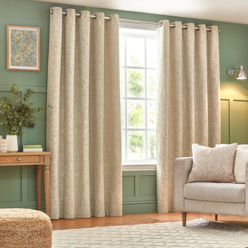 Jacquard Eyelet Curtains, 168 W x 137 D cm, Beige
