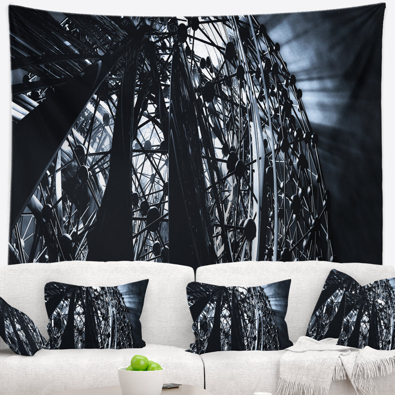 Tapisserie atomique noire à art abstrait 3D, H 78 po x l 92 po