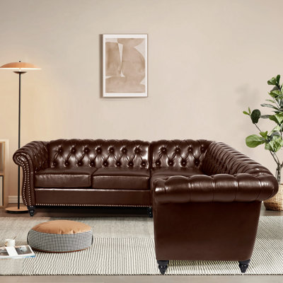 Faraaz Upholstered Faux Leather Chesterfield Sectional