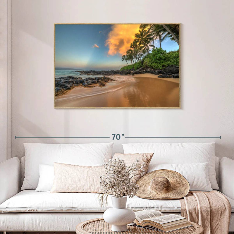 Lever de soleil Secret Cove, Cadre flottant en bois naturel, 40 po x 27 po