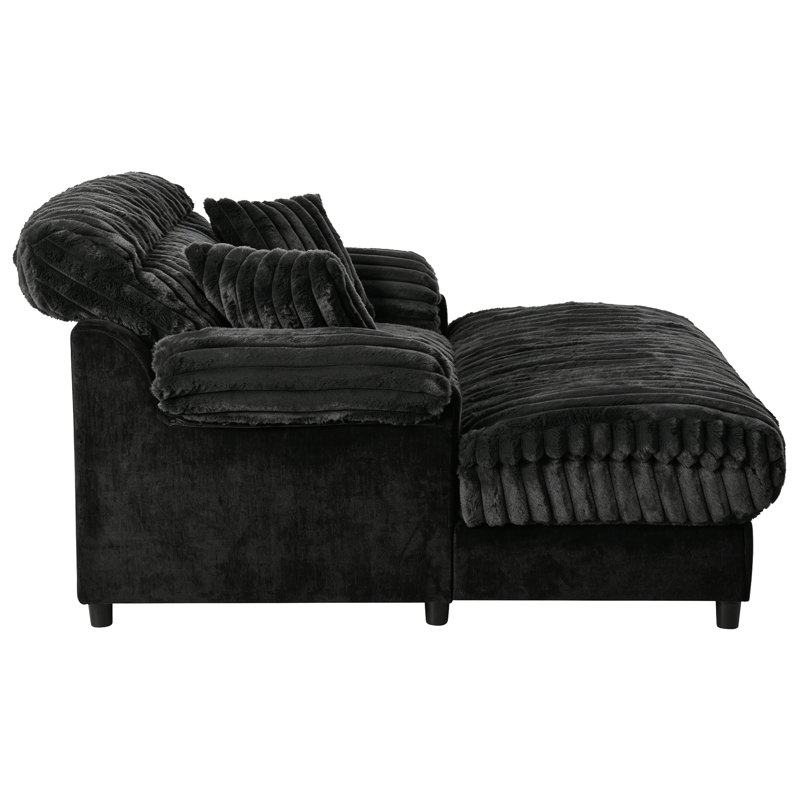 Canapé méridienne moderne 62 po Cloud, Noir, Noir