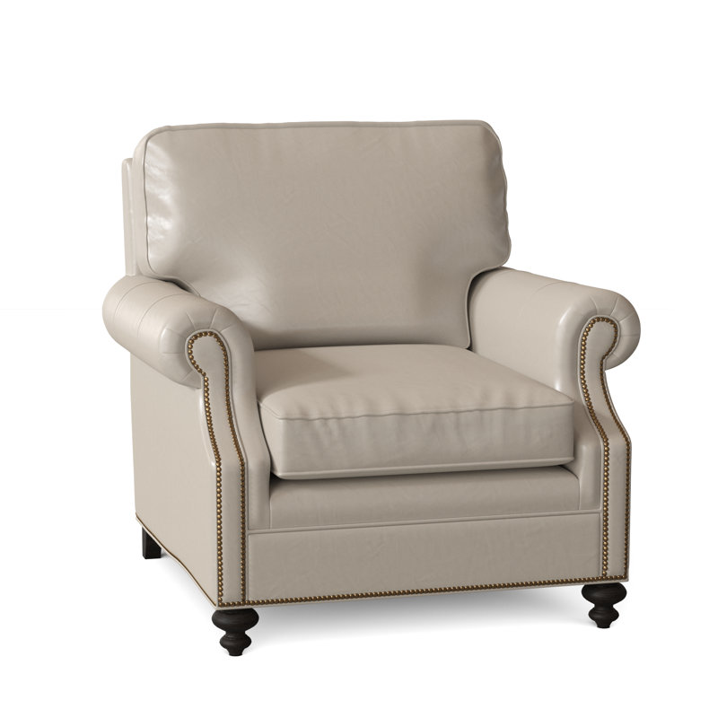 West Haven Club Chair, Aline Fumo Genuine Leather, Cobblestone, French Natural