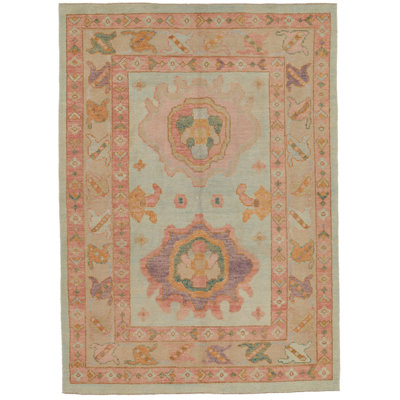 5x7 Green and Pink Turkish Oushak Rug