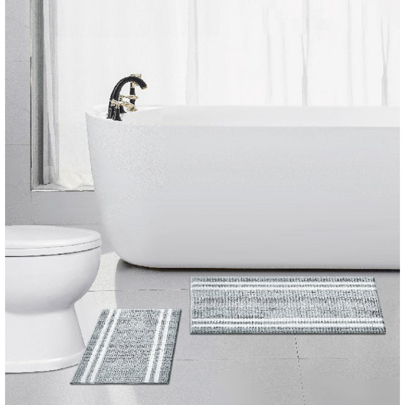 Ensemble de tapis de bain en chenille 2 pièces (50 x 60 + 50 x 75), Gris clair