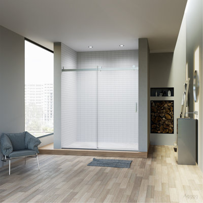 68-72" W * 76" H Frameless Single Sliding Soft-Close Shower Doors with Buffer, Reversible Installation, 3/8" (10mm) Thick SGCC Tempered Glass Door, Bathroom Sliding Shower Door, Chrome Finish