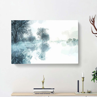 Trees Reflecting in a Lake at Winter in Abstract - Wrapped Canvas