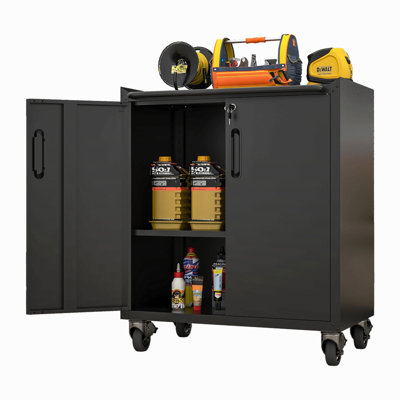 Heavy-Duty Metal Garage Storage Cabinet With Wheels - Sturdy And Durable Tool Storage Cabinet For Garage, Office And Home Organizer Solutions