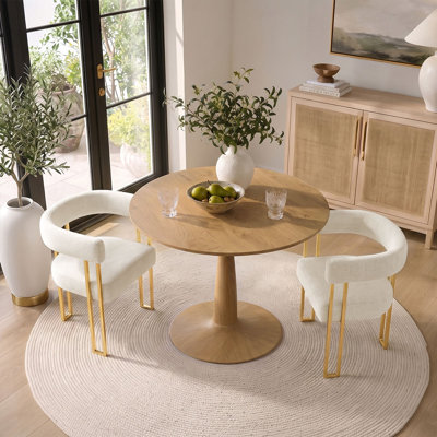 Ensemble de table de salle à manger pour 2 personnes avec table ronde et 2 fauteuils rembourrés en chenille