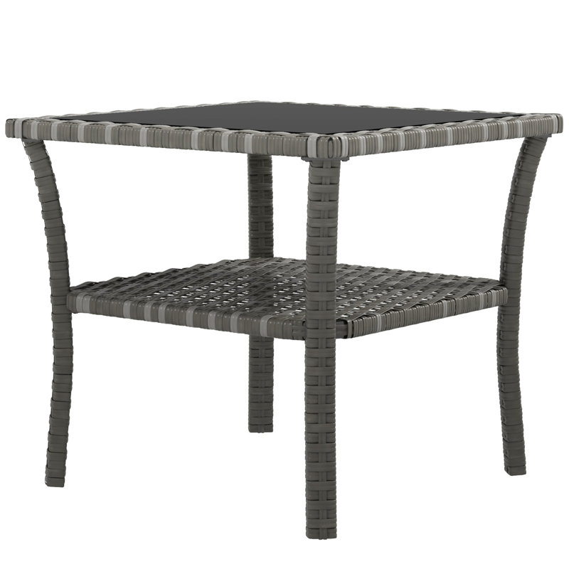 Outsunny Rattan Side Table, Gray