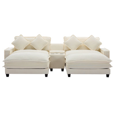 111" Sectional Sofa Chenille Upholstered Sofa With Two Removable Ottoman