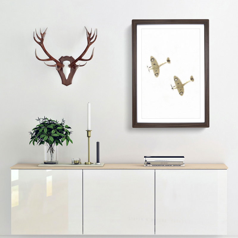 RAF Spitfire Planes - Framed Print, 50cm H x 35cm W x 2cm D, Walnut