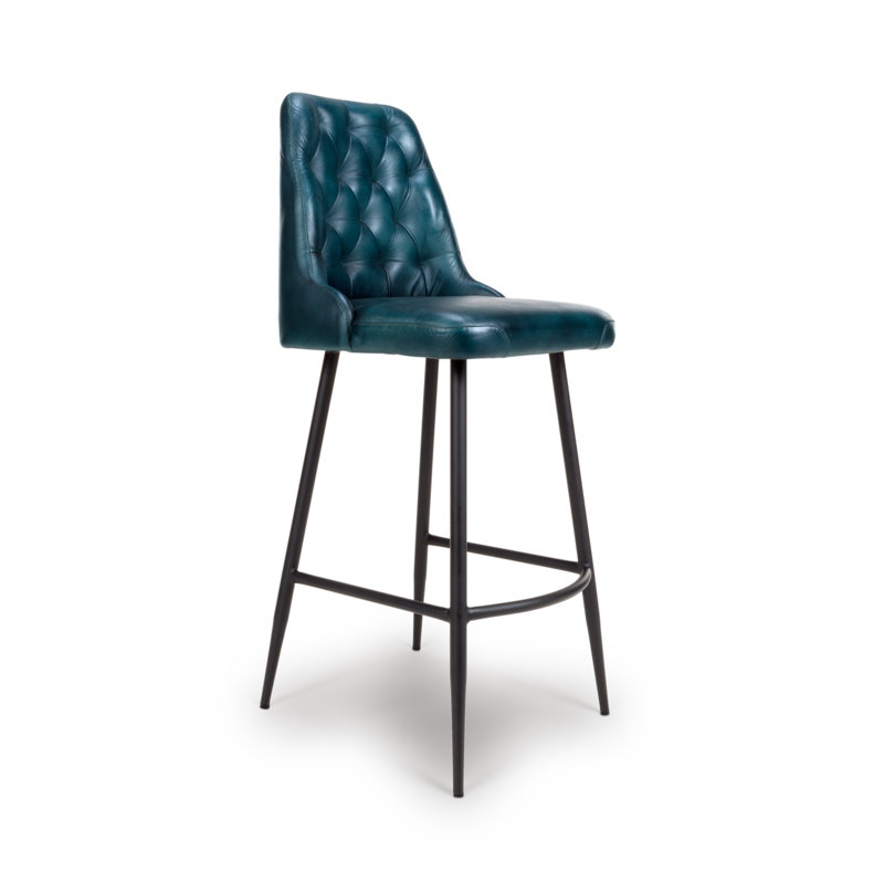 Ronja Upholstered Counter Stool with Metal Frame, Blue