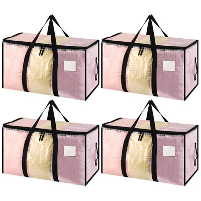 Large Clothes Storage Bags With Lids Clear Moving Bags Heavy Duty Moving Totes Packing Bags With Zips For Moving Clothes Bedding Duvet,(Black/4 PCS)