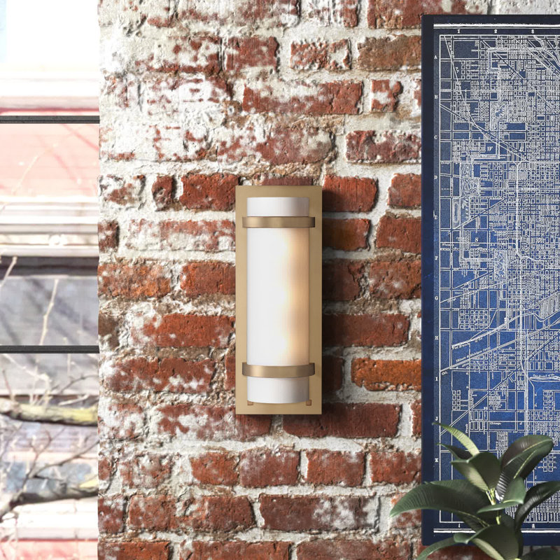 Steelside Alphonse With Etched White Glass Wall Sconce, Honey Gold