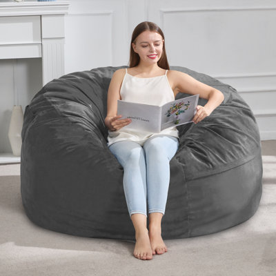 4FT Oversized Round Boneless Compressed Memory Foam Bean Bag Chair for Adults, Removable Soft Velvet Cover Floor Lounge BeanBag for Living Room, Bedroom, Dorm, Game Room