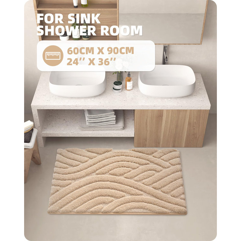 Annakiya Microfiber / Microsuede Non-Slip Bath Rug, 20"W x 51"L, Khaki