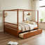Très grand lit à baldaquin en bois noyer avec 2 tiroirs de rangement sous le lit, lit à baldaquin à structure en bois massif, capacité de 700 lb, aucun sommier à ressorts, lit plateforme à baldaquin classique pour la chambre à coucher-129160758