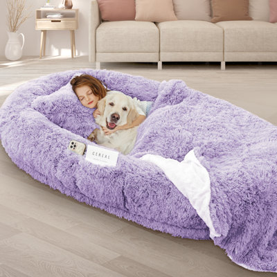 Grand lit pour chien humain avec coussin moelleux, couverture, sangle