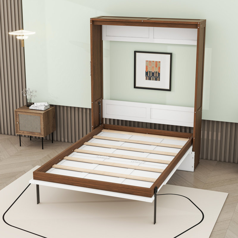 Lit escamotable en bois avec bureau, Noyer/blanc