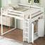 Lit mezzanine double en bois avec garde-robe intégré et tablettes de rangement, lumière DEL, blanc