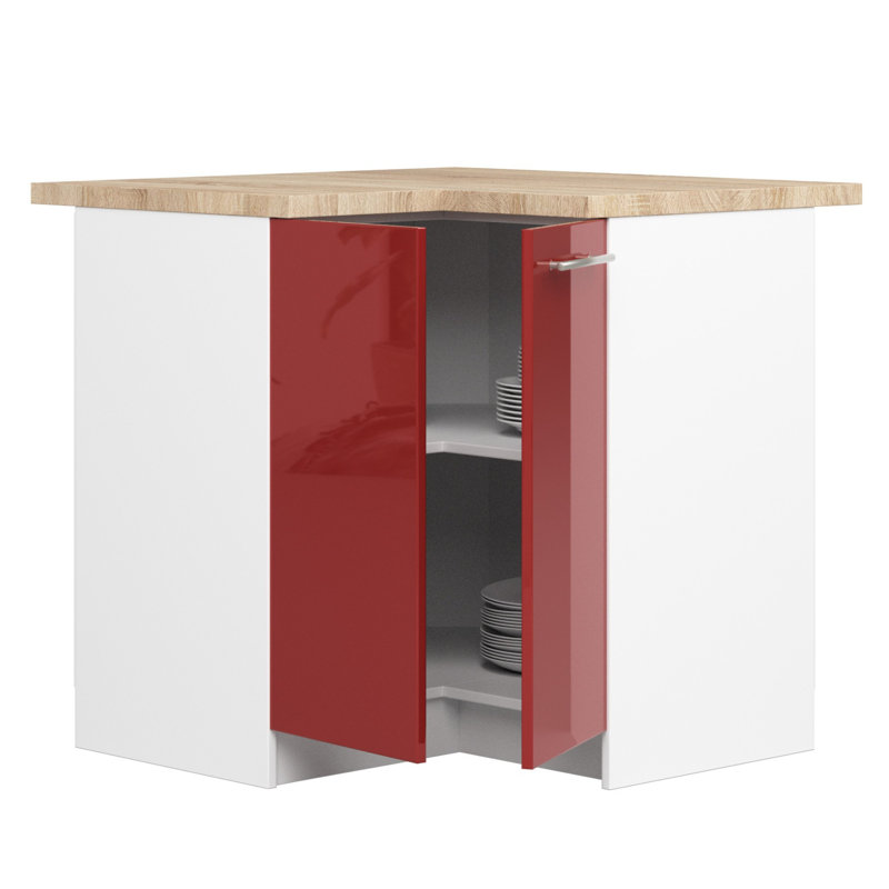 OLIWIA corner kitchen base cabinet in white and red gloss