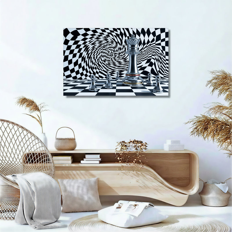 «Silver Chess Queen», art mural sur toile tourbillonnant en noir et blanc, H 20 po x l 30 po