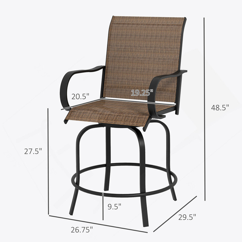 Tabourets de bar d'extérieur avec accoudoirs Outsunny, ensemble de 2 chaises de patio pivotantes à 360 °