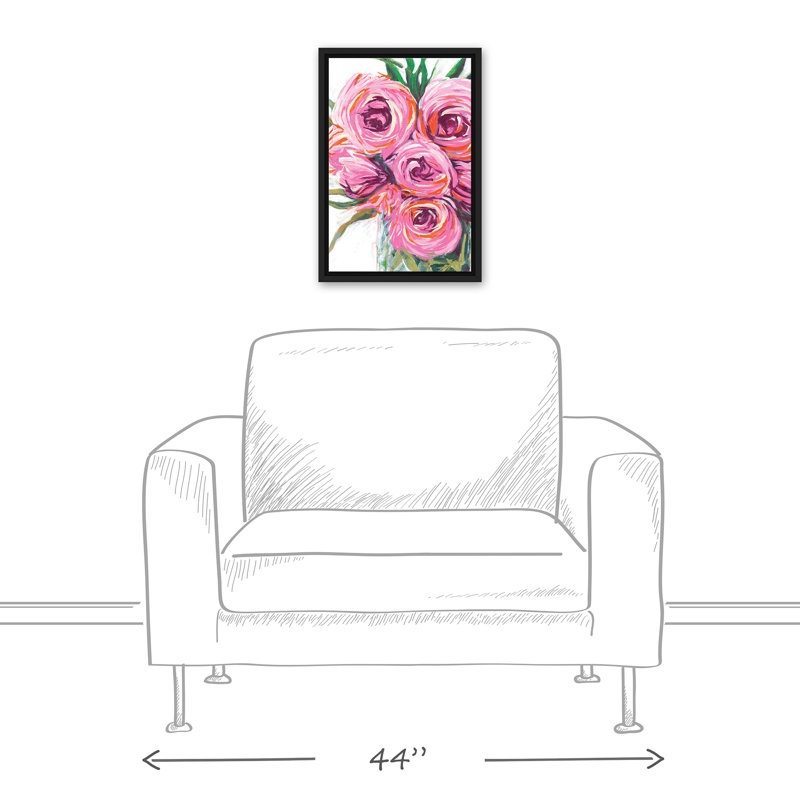 «Vase with Bright Flowers», reproduction de peinture acrylique sur toile, H 18 po x l 12 po, Cadre noir