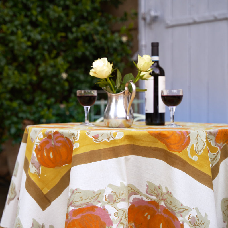 Pumpkin Tablecloth in Orange & Mustard, 90" L x 90" W, Yellow
