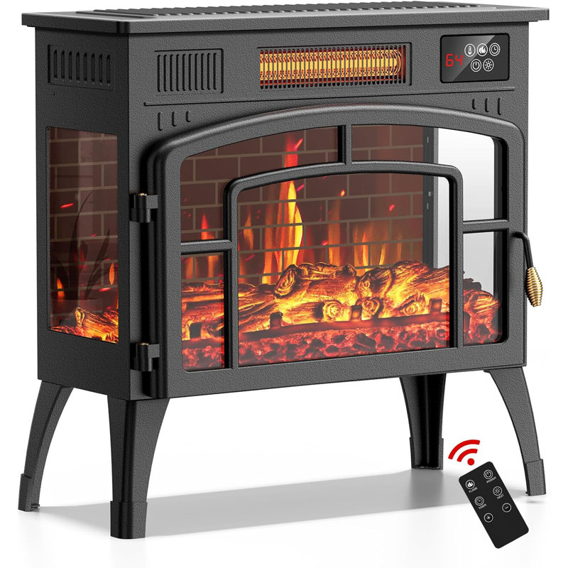 23" Electric Fireplace Stove with 3D Flame Effect and 5 Flame Color, 750/1500W