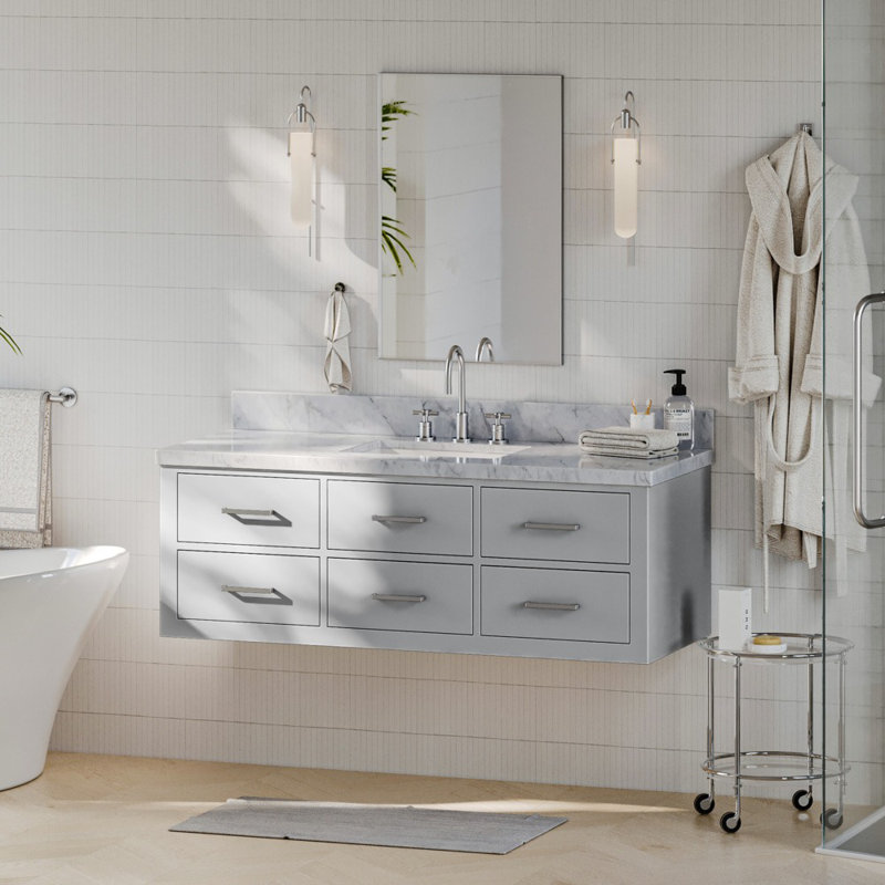 Ensemble de meuble-lavabo simple mural 55 po Macolm, Gris, Nickel brossé