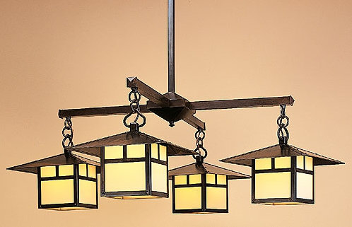 Monterey 4 - Light Chandelier, 29" H x 41.38" W / Hummingbird, Bronze, Cream