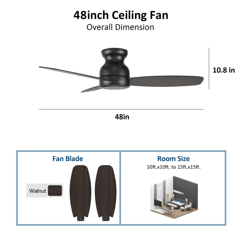 Gatton 48'' Ceiling Fan without light, Dark Gray/Black