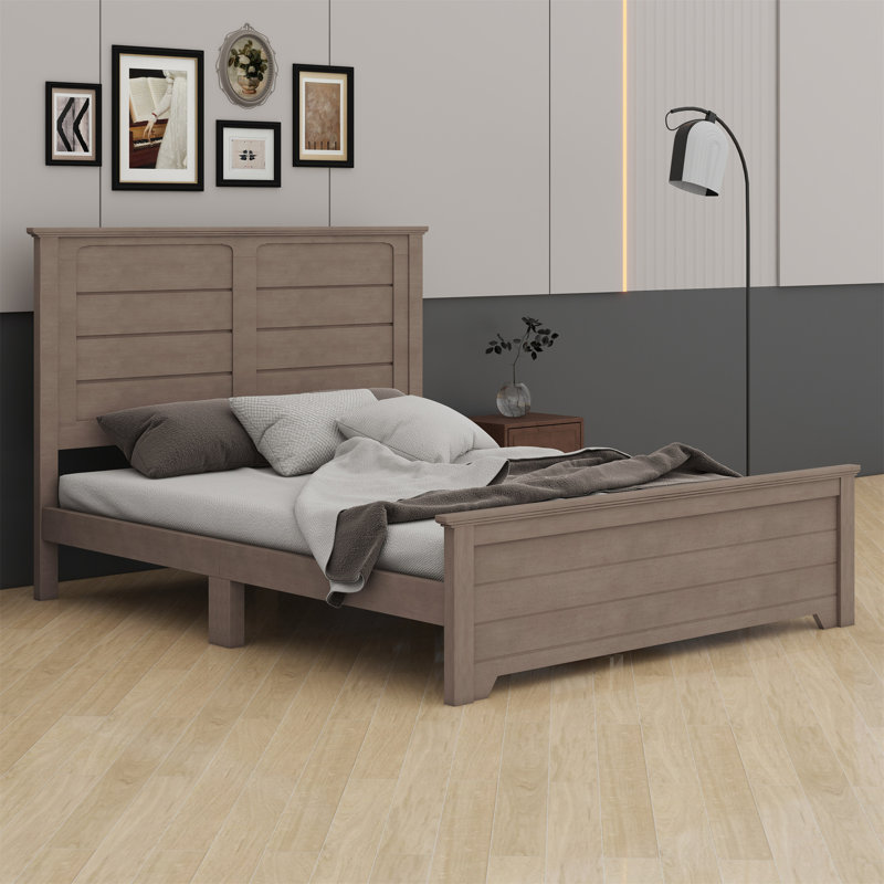 Lit plateforme moderne en bois avec tête de lit à panneau, Grand, Brun cendré
