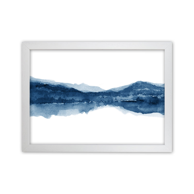 Watercolour Landscape I - Indigo & Pink - Print, 25cm H x 34cm W x 3cm D, White Framed Paper, Indigo Blue/White
