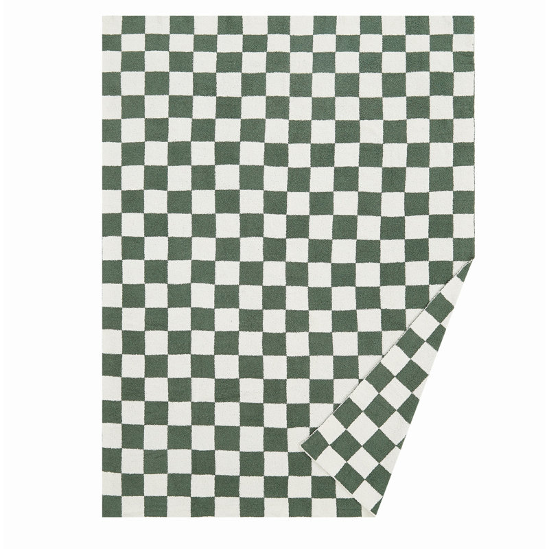 Truly Soft Cozy Checkerboard Reversible Throw, Off White/Green