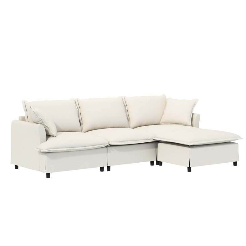 Chenille modulaire avec canapé en L pour le salon. Coussins décoratifs rembourrés 4 sièges. Cadre personnalisable, tissu doux, cadre. Convient à une chambre à coucher, un appartement. 2 options de couleur à créer