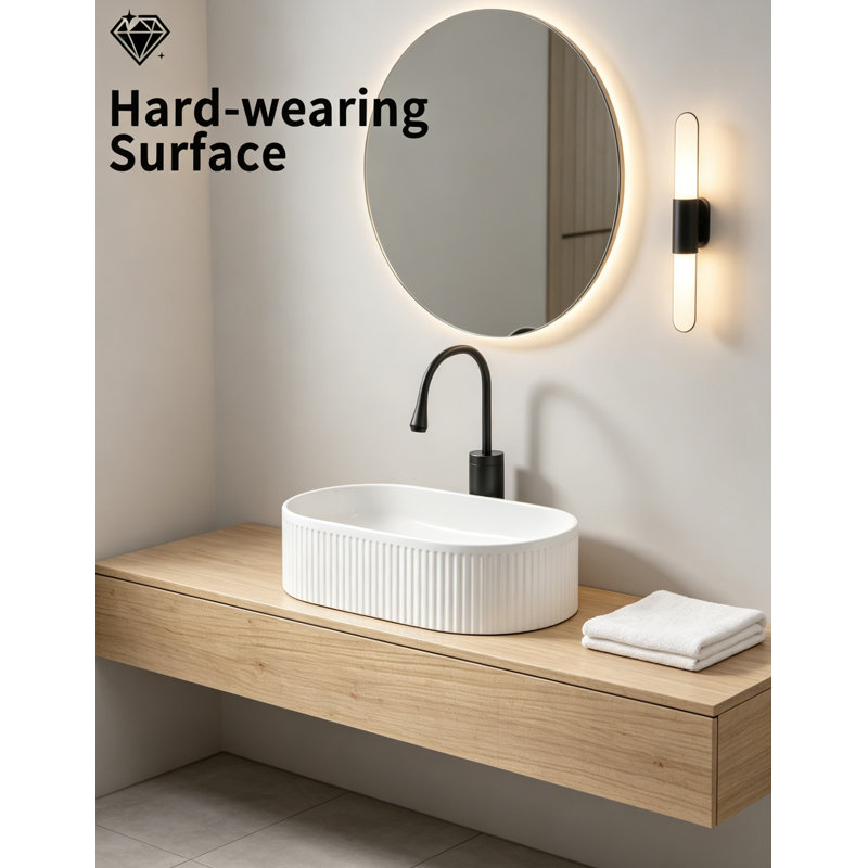 Oval Bathroom Sink Above Counter,19″ x 12″ White Porcelain Vessel Sink, Modern Vanity Bowl Sink, Art Ceramic Wash Basin