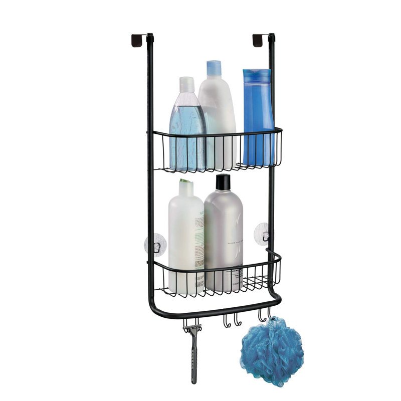Matte Black Metal Over-the-Door Shower Caddy with Hooks